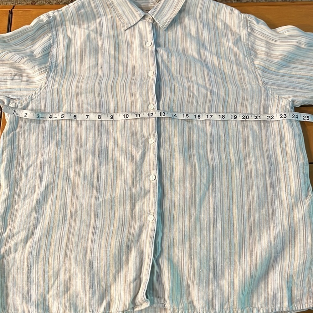 L.L.Bean Button Down 100% Linen Striped Shirt Siz… - image 8